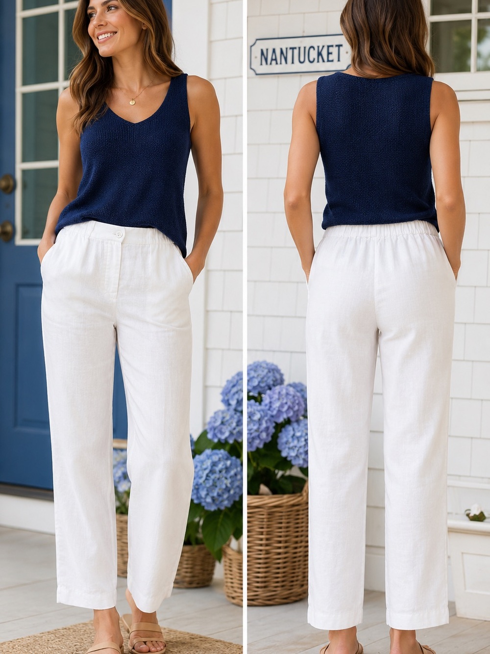Vintage High Rise White Linen Trousers - Medium